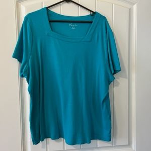 Kim Rogers short sleeve square neck torquise/teal short sleeve tee, size 2X